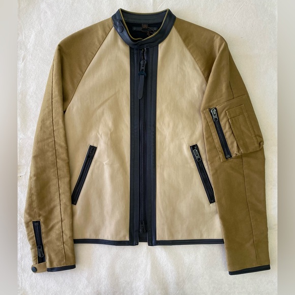 Coach Jackets & Blazers - Coach Outlet Tan Black Trim Moto Style Utility Zip Front Jacket Luxury Casual XS